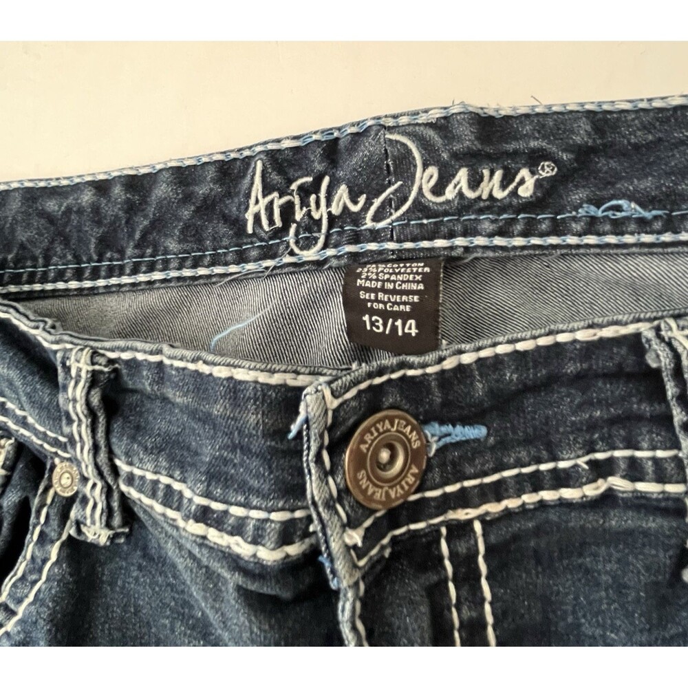 Ariya Jeans 13/14 Low Rise Bootcut Embroidered Denim Y2K Grunge Distressed - Picture 16 of 16
